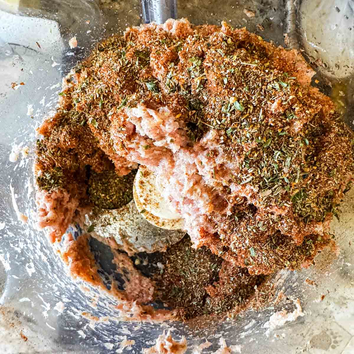 chicken gyro ingredients in a food processor.