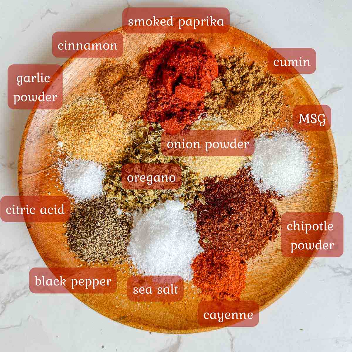 homemade taco seasoning recipe ingredients on plate.