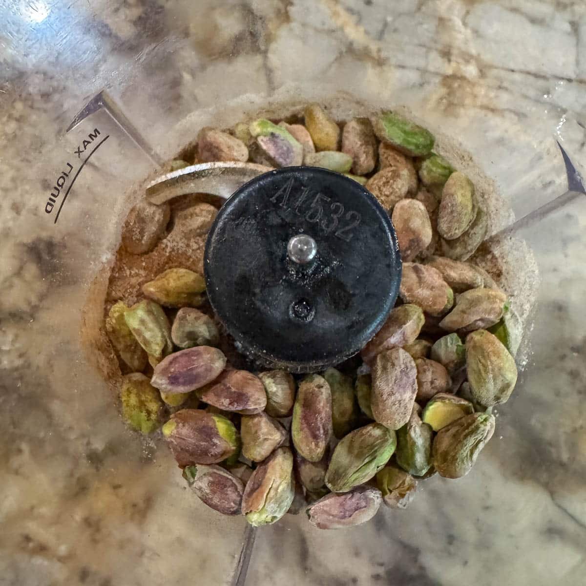 pistachios in a blender.