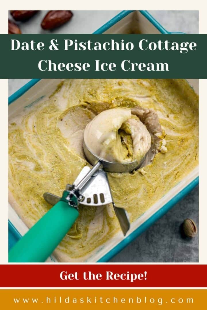 cottage cheese ice cream in a dish with an ice cream scoop in the center.