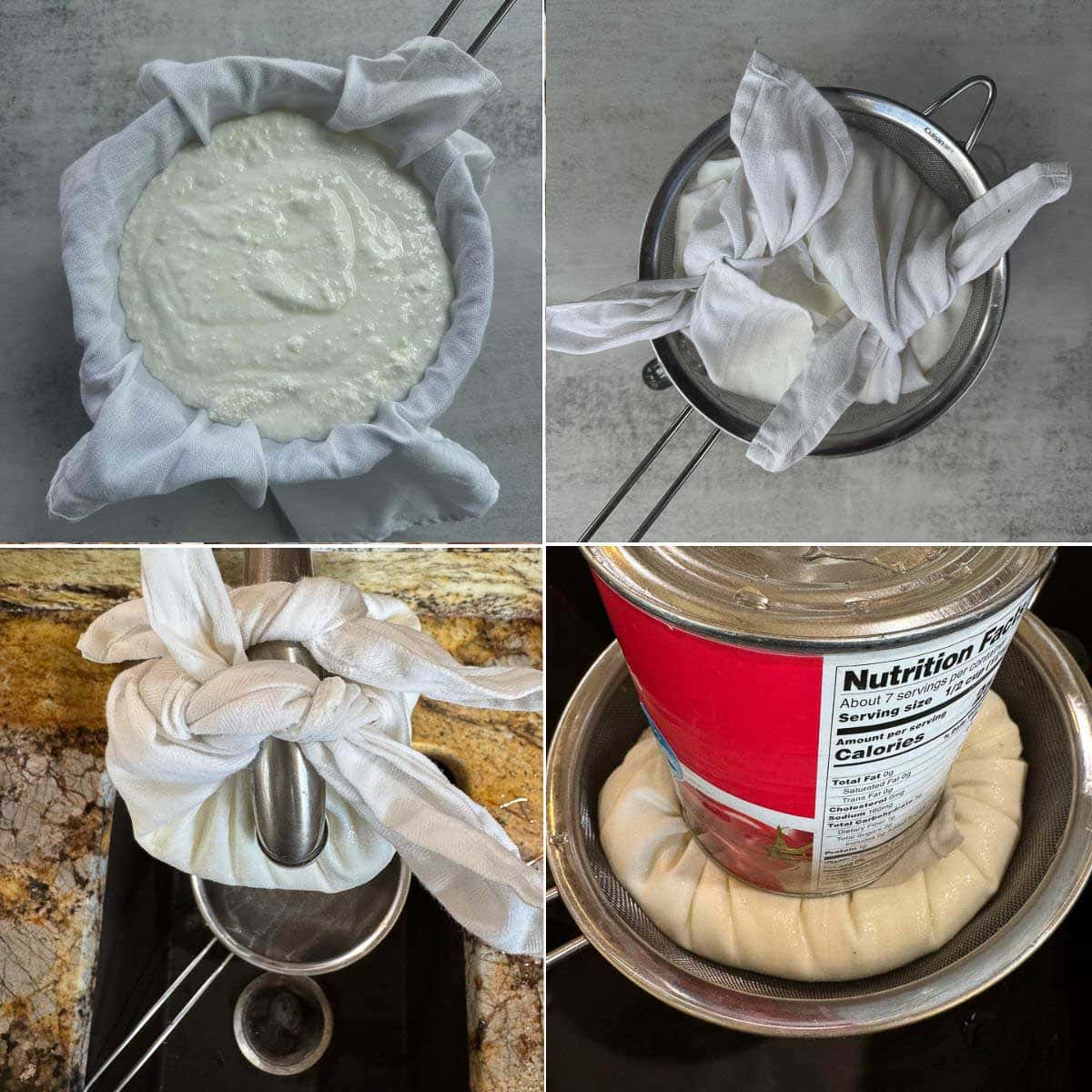 straining yogurt to make labneh.