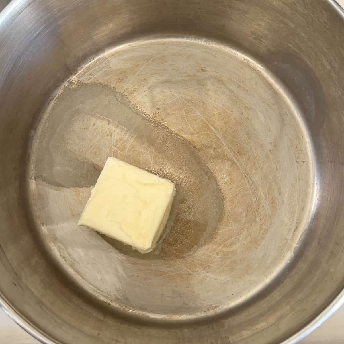 butter melting in pan.