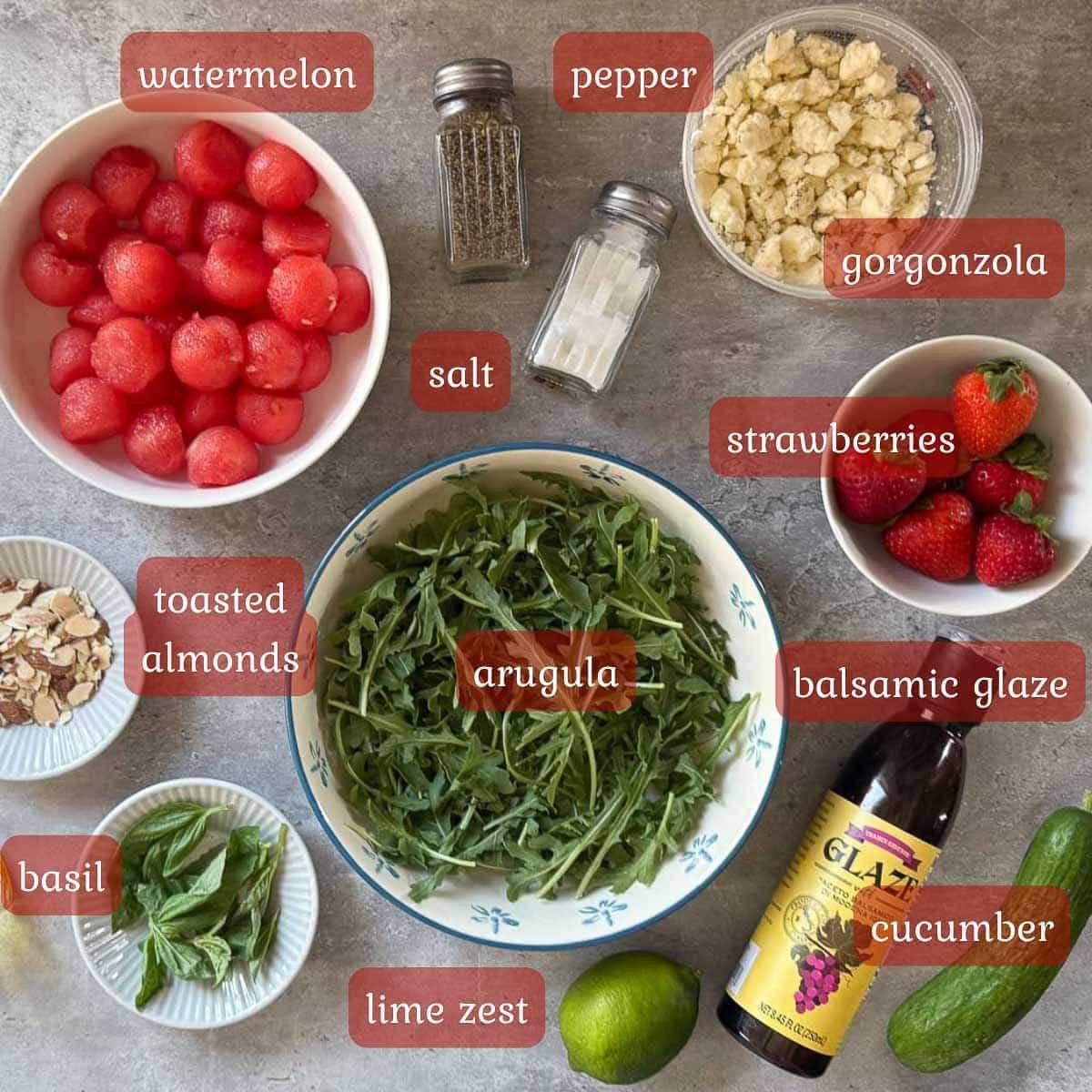 watermelon salad recipe ingredients (fruit, veggies, cheese, etc.)