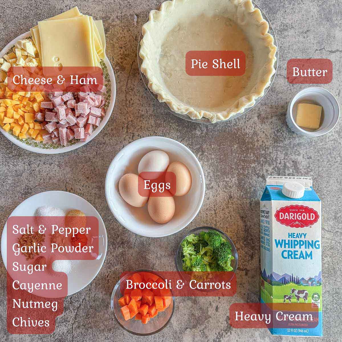air fryer quiche ingredients. 