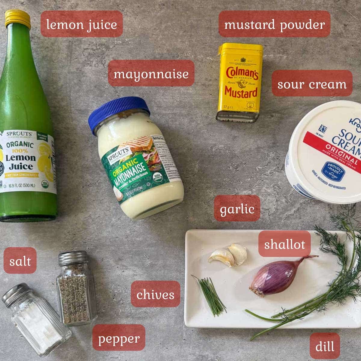 dill dressing ingredients (dairy, herbs, seasonings, etc.)