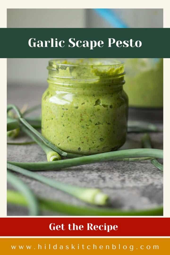 garlic scape pesto in a jar.