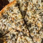 sliced spinach and feta pizza.