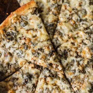 sliced spinach and feta pizza.