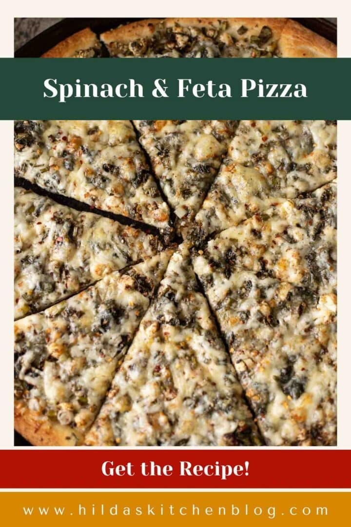 sliced spinach and feta pizza.