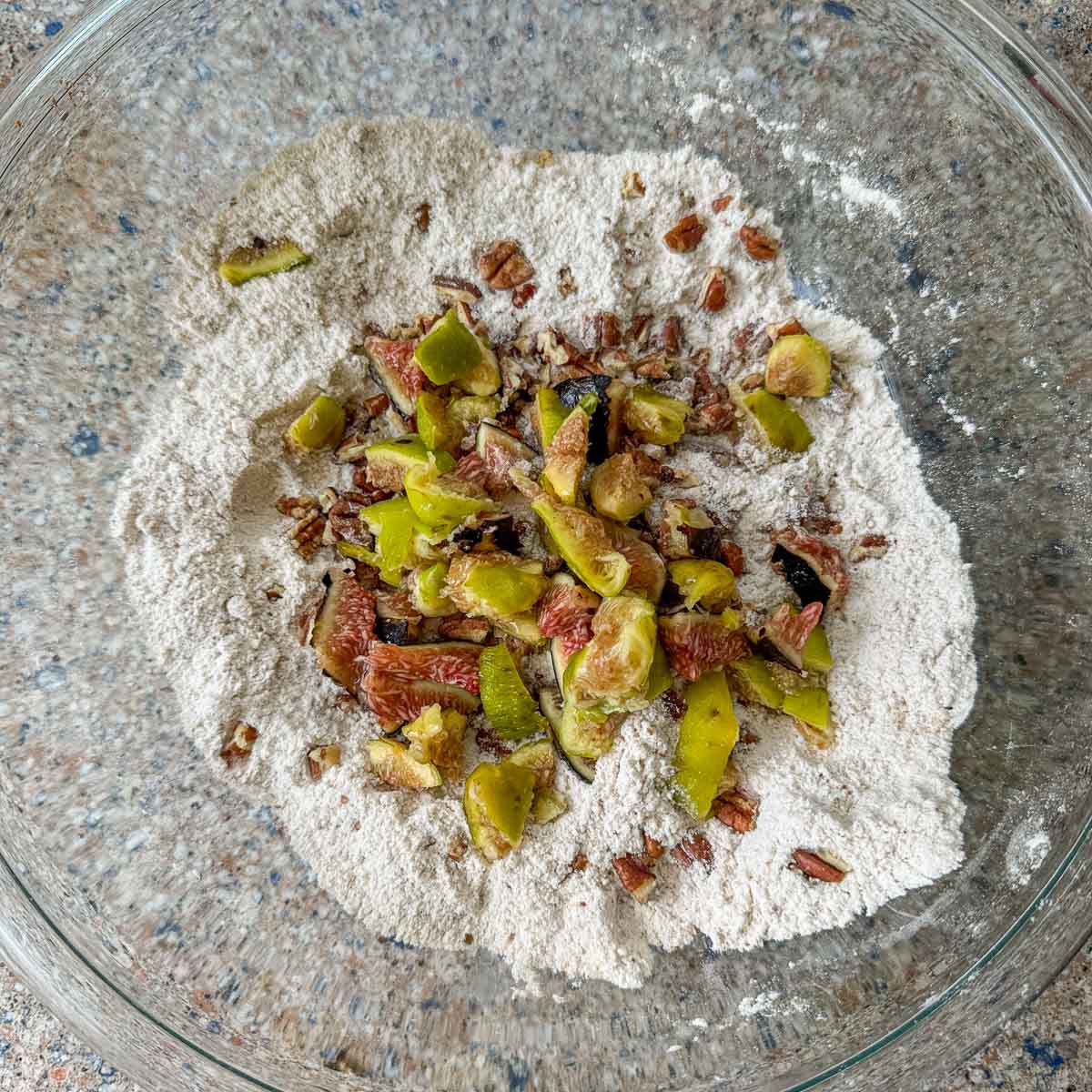 fig cake mixture in a bowl. 