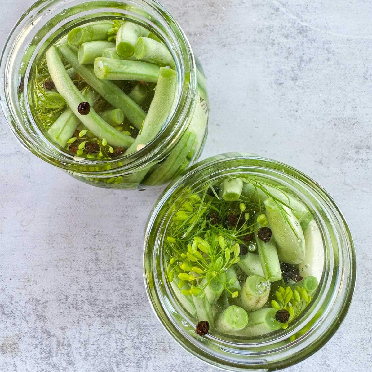 two jars of pickled green beans. 