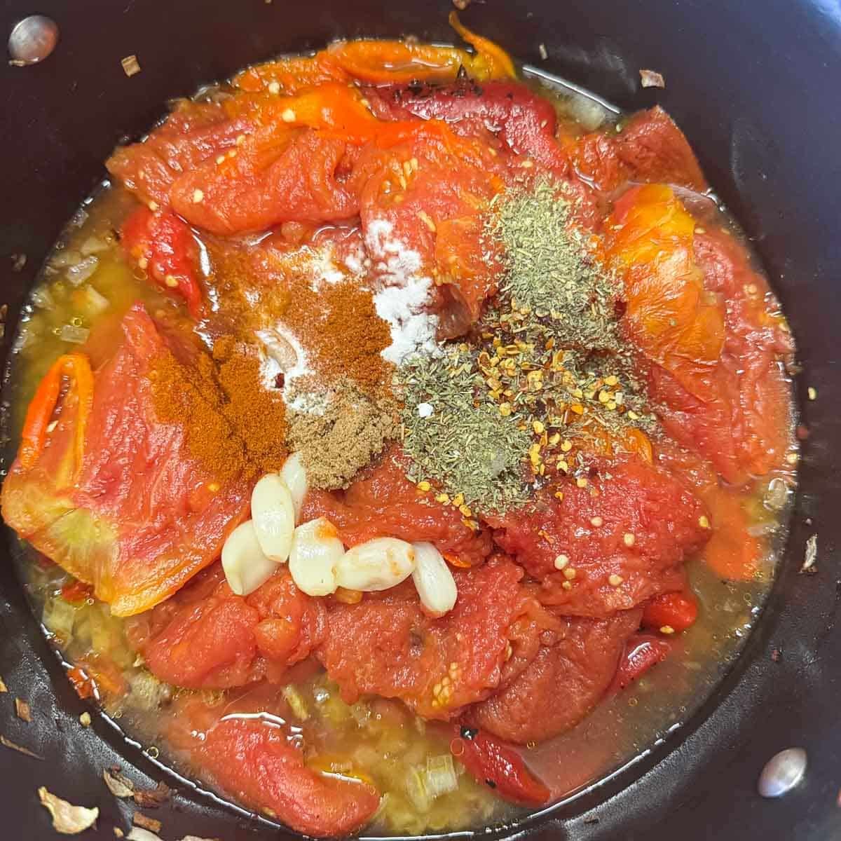 soup ingredients in a pot.