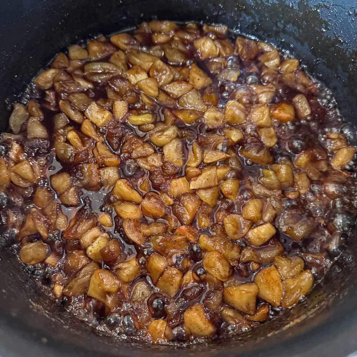 apple compote in a pot.