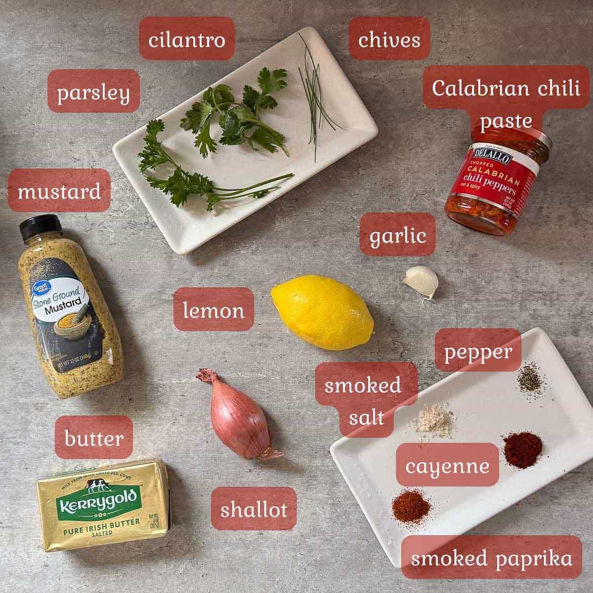 cowboy butter ingredients (herbs, butter, mustard, etc.)