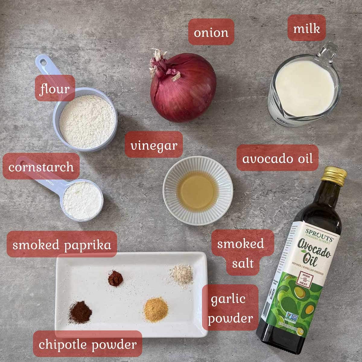 fried onion ingredients (seasonings, onion, flour, etc.)