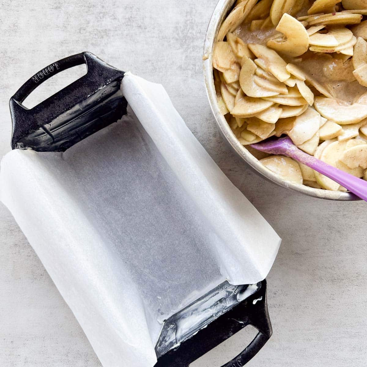 a loaf pan lined with parchment paper. 