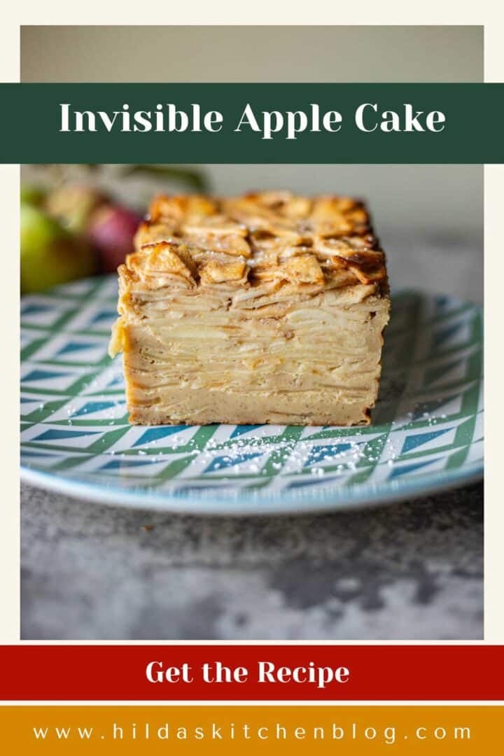 invisible apple cake with apples behind it.