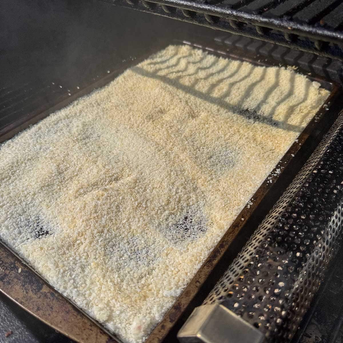 smoked salt on a tray. 