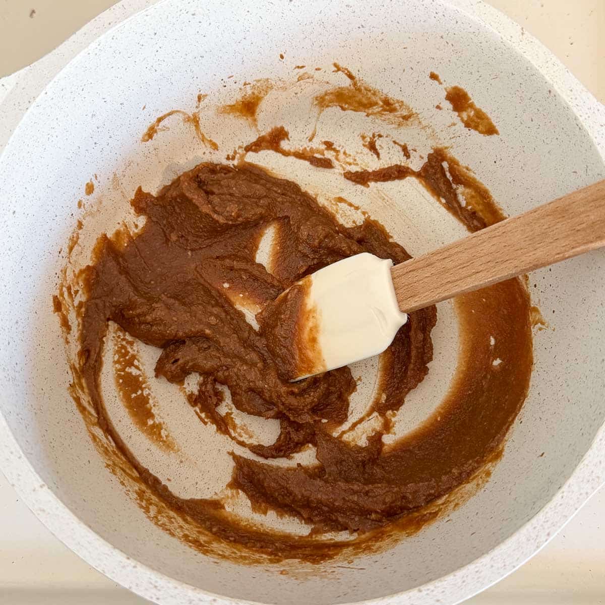 peanut sauce paste in pot with spatula.
