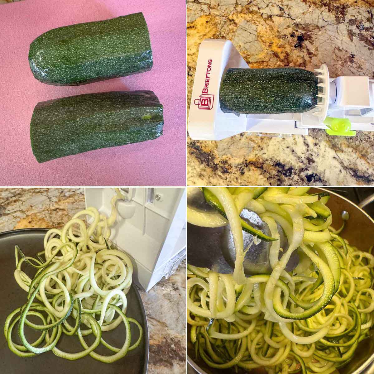 steps to spiralizing zucchini into noodles. 