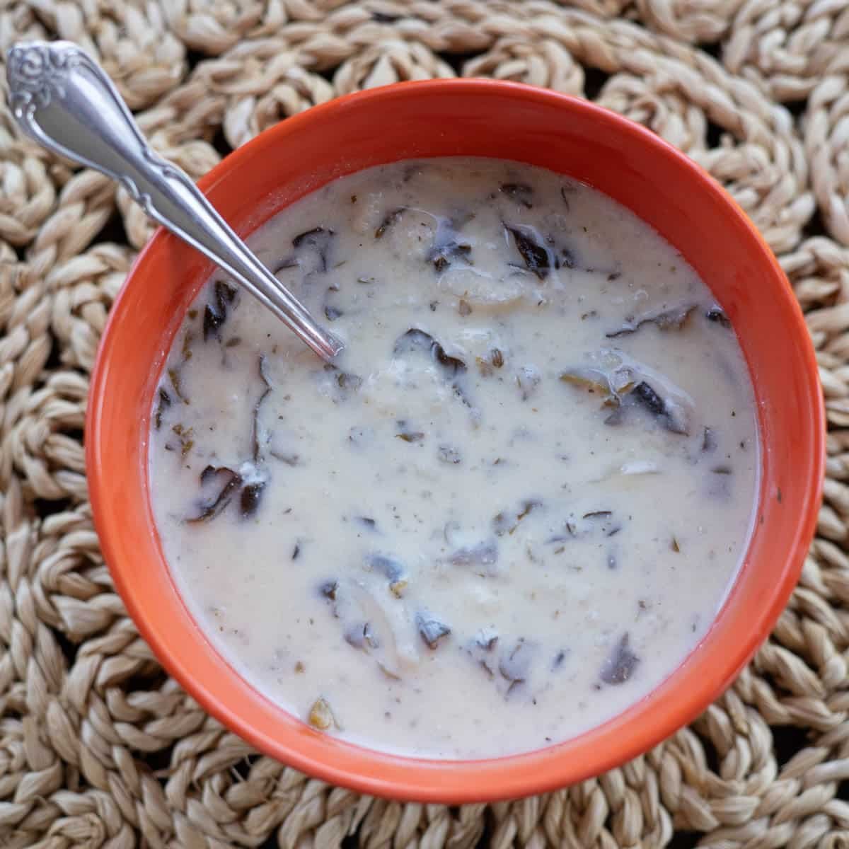 booshala (yogurt soup) in an orange bowl.