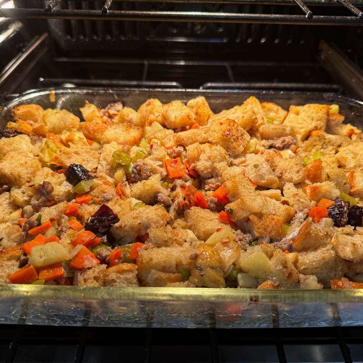stuffing baking in the oven. 