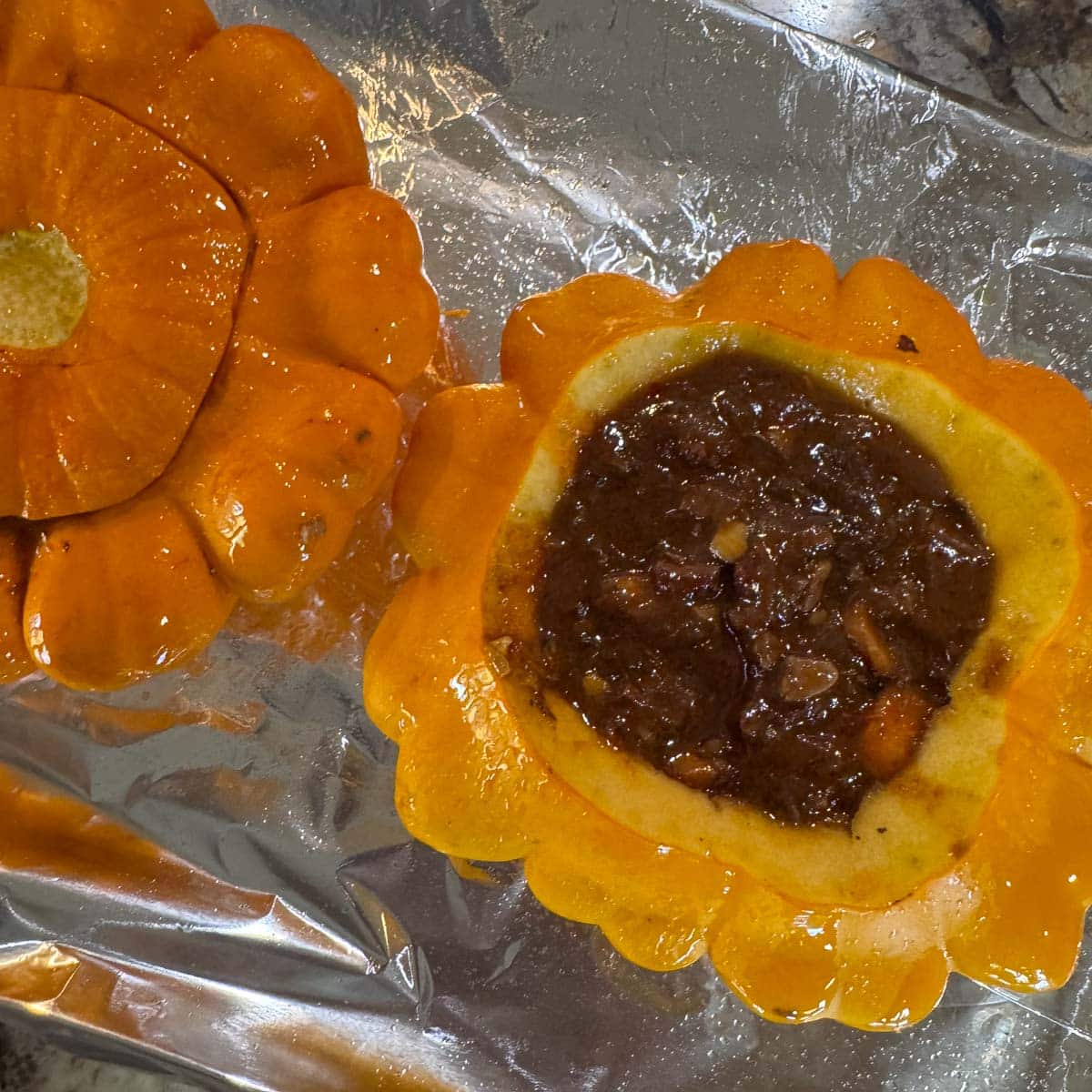 pattypan squash filled with beef stew. 