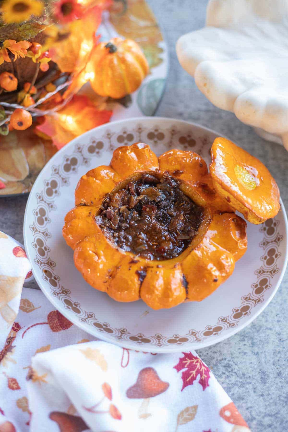 pattypan squash with beef and mushroom filling. 