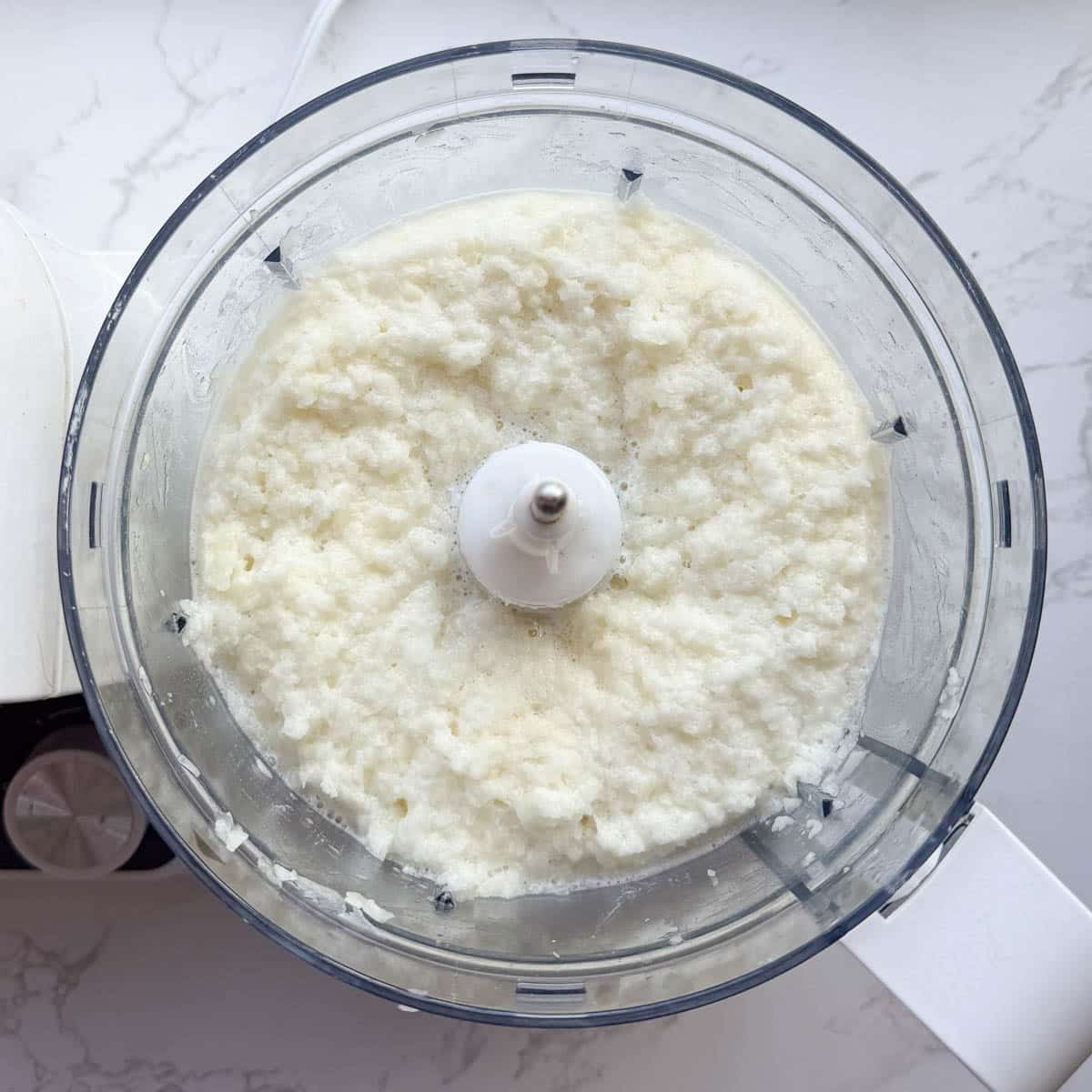 blended potato onion mixture in food processor.