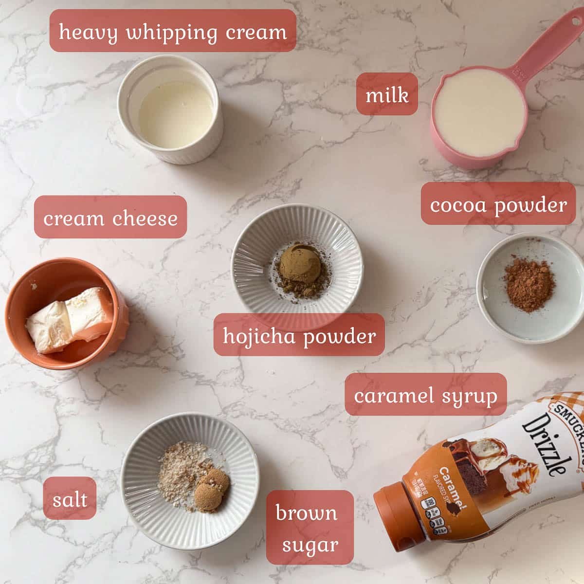 hojicha latte ingredients (milk, sugar, caramel, etc.)