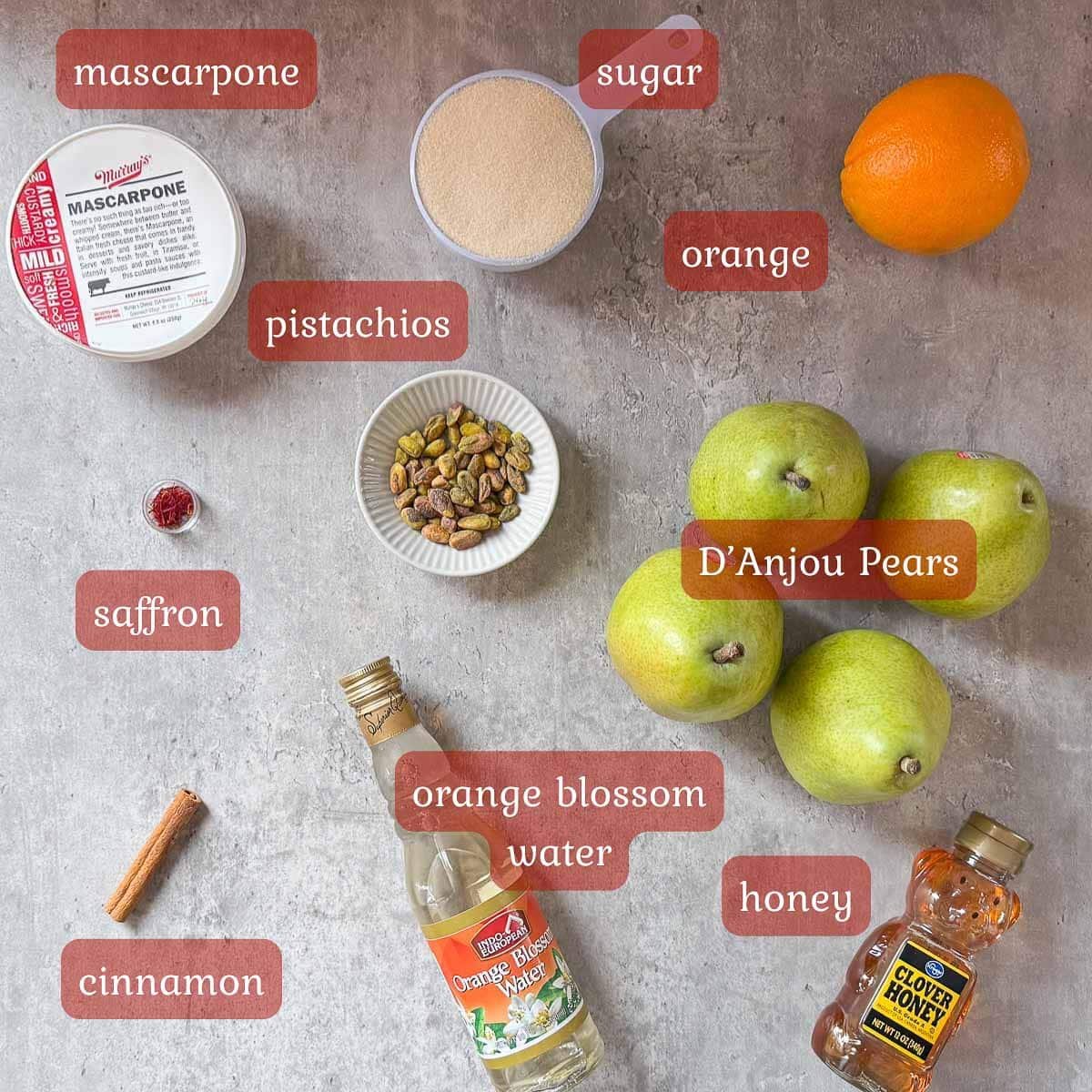 poached pears recipe ingredients (fruit, spices, sugar, etc.)