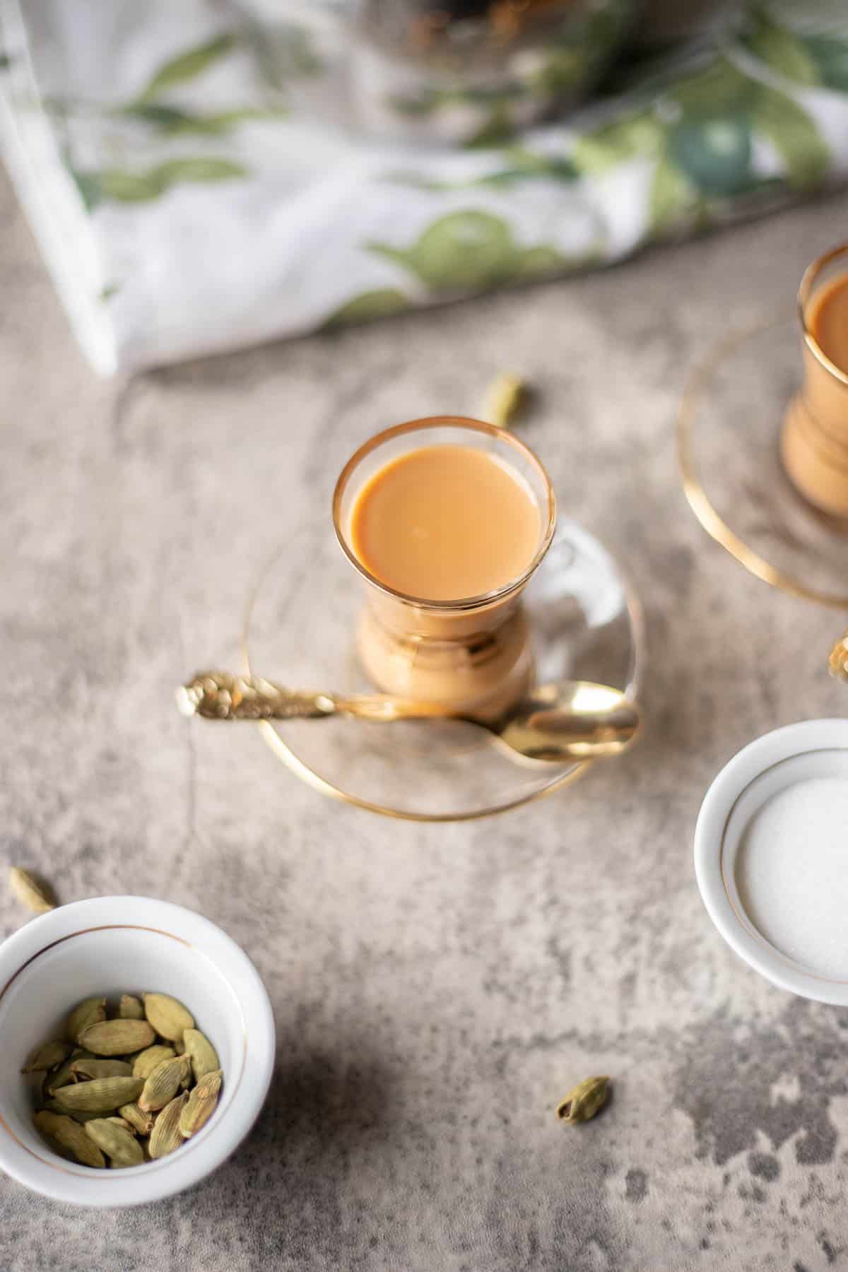 karak tea with cardamom and sugar