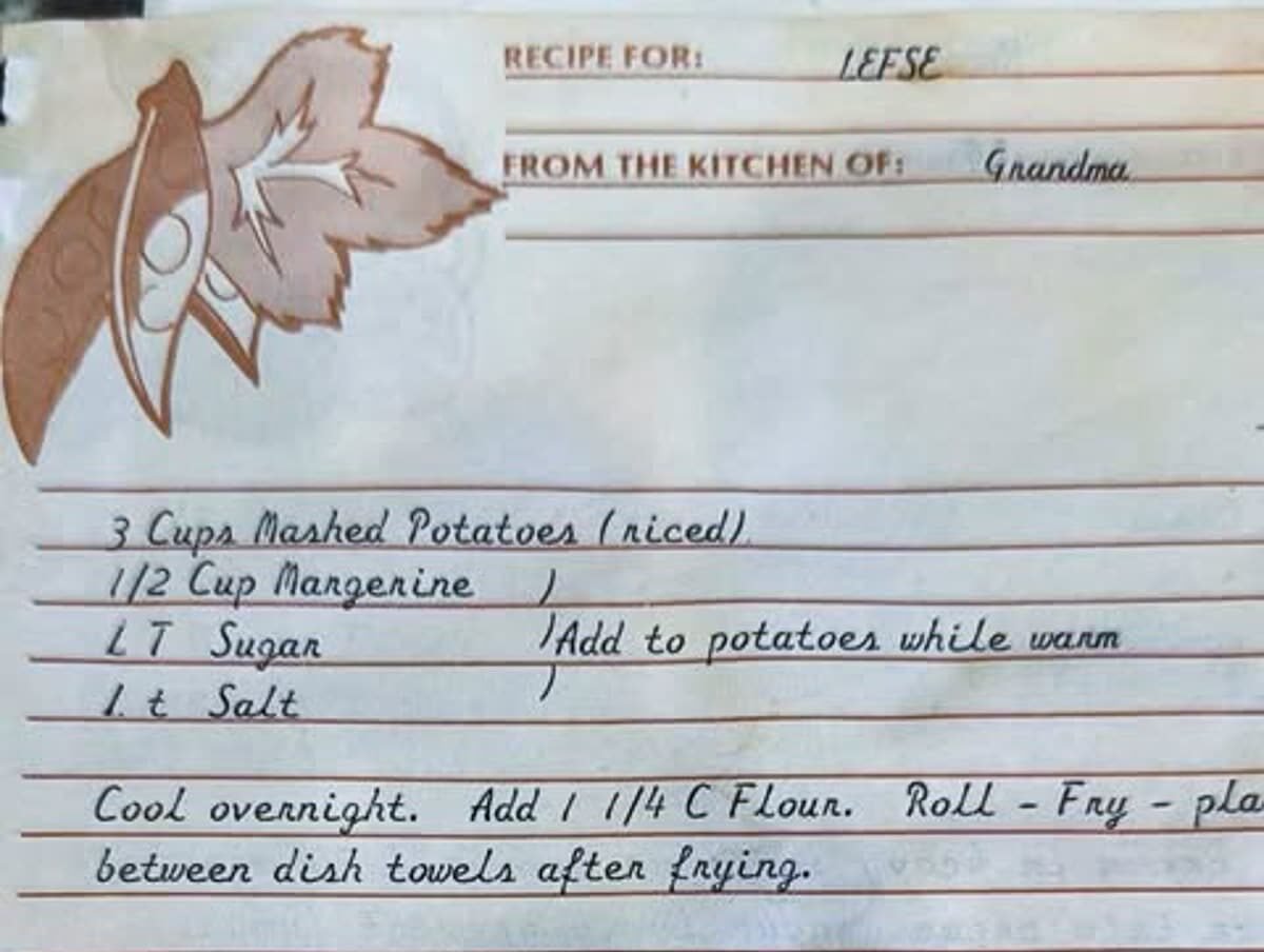 lese recipe, hand written.