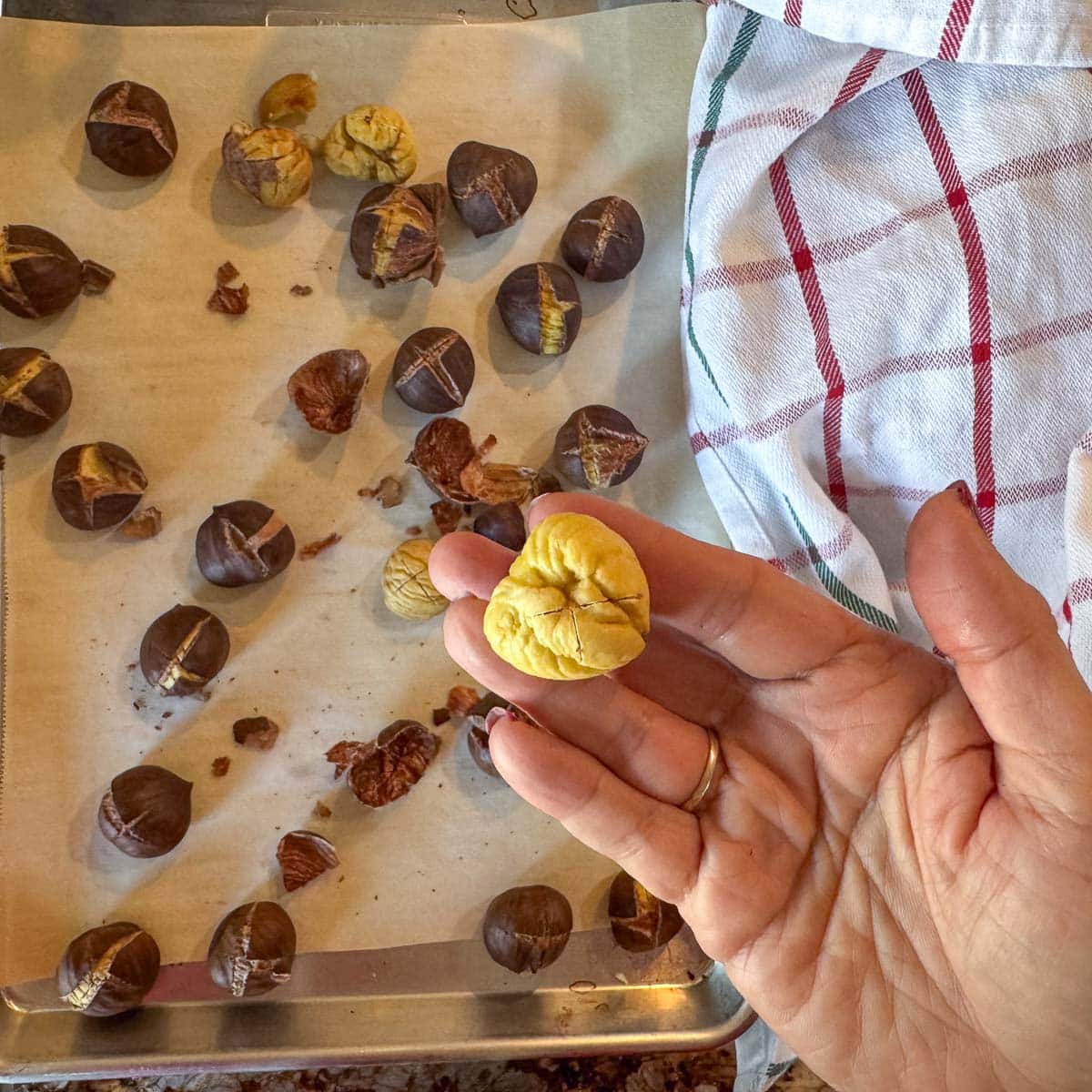 chestnuts being peeled