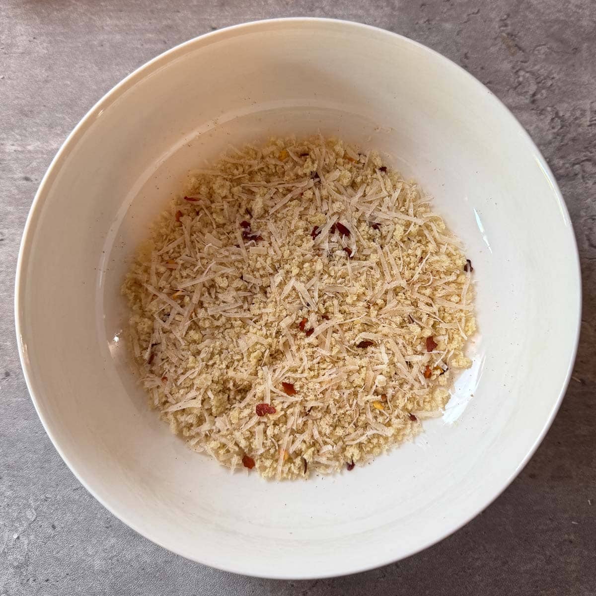 bowl of seasoned breadcrumbs.