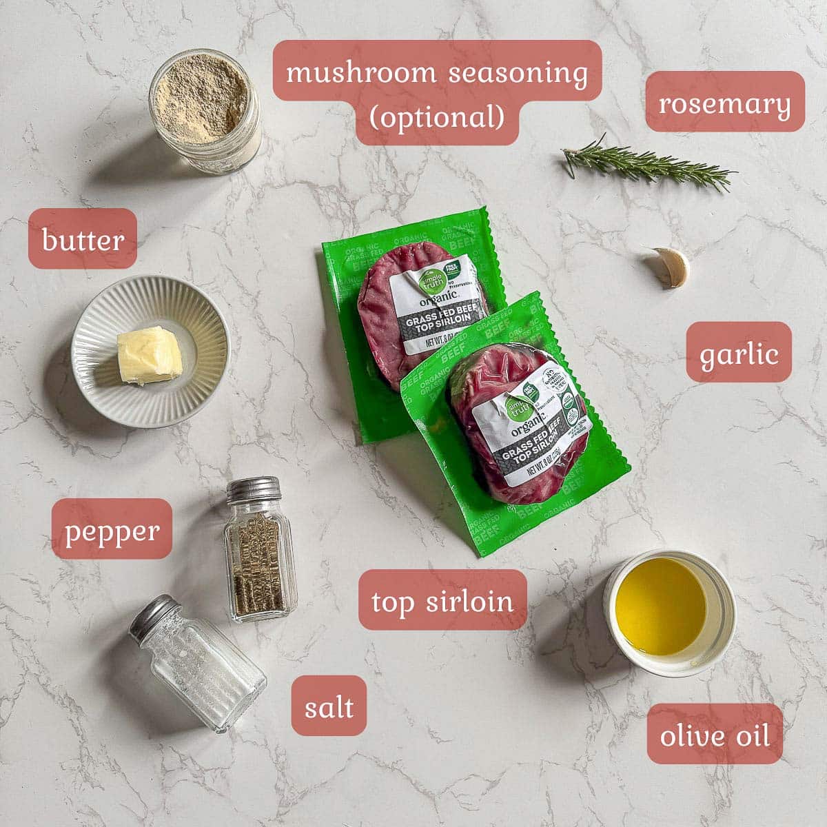 air fryer sirloin steak ingredients (herbs, seasonings, steak, etc.)