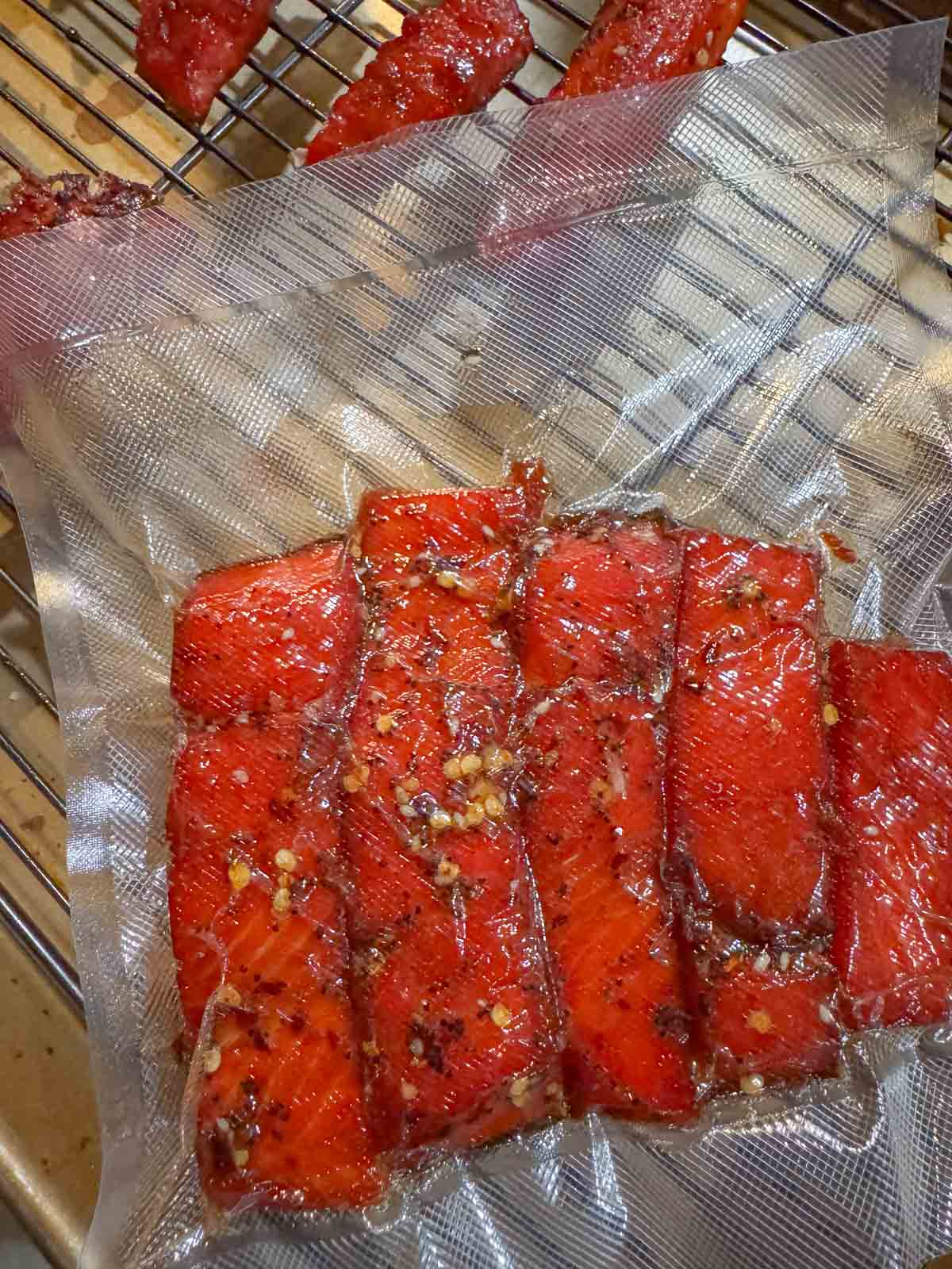 candied smoked salmon in sealed bag