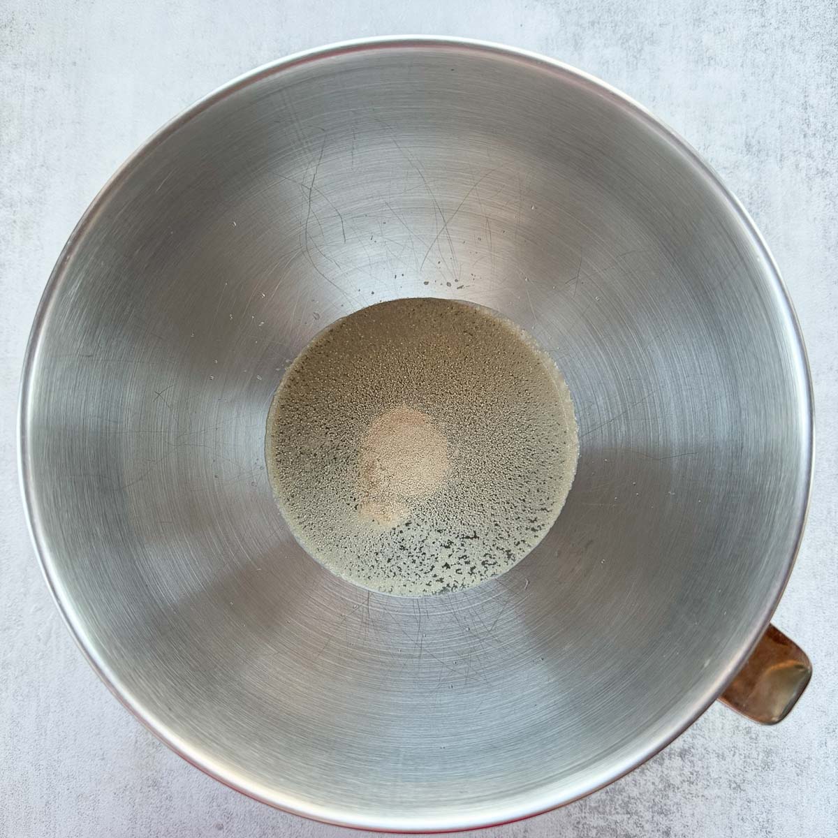 water and yeast in a mixing bowl