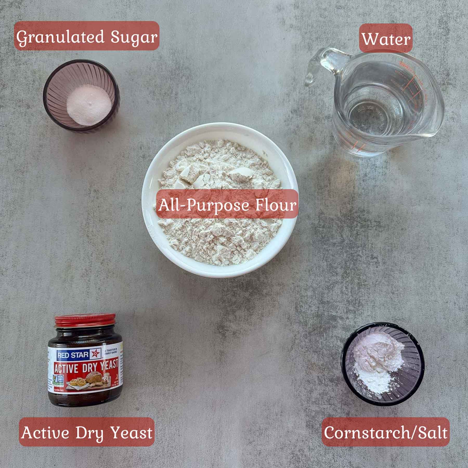 luqaimat batter ingredients including flour, yeast, water, and sugar