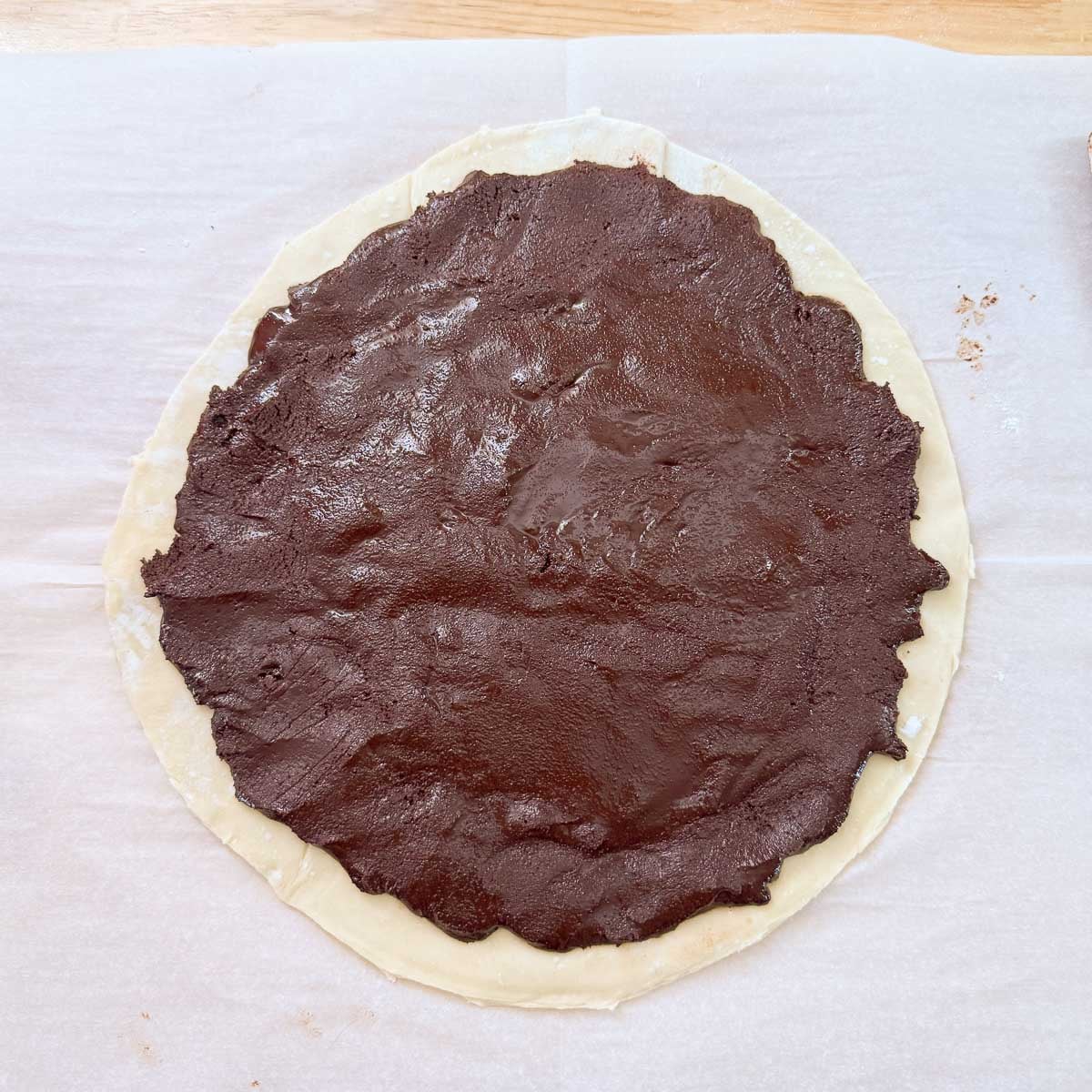 chocolate spread over puff pastry.