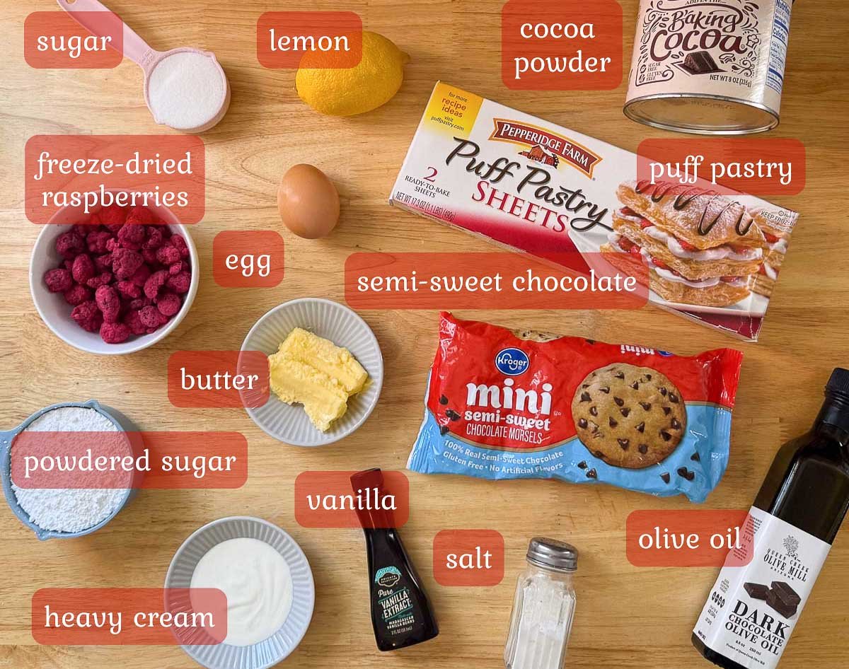 chocolate pastry ingredients (puff pastry, butter, oil, etc.)