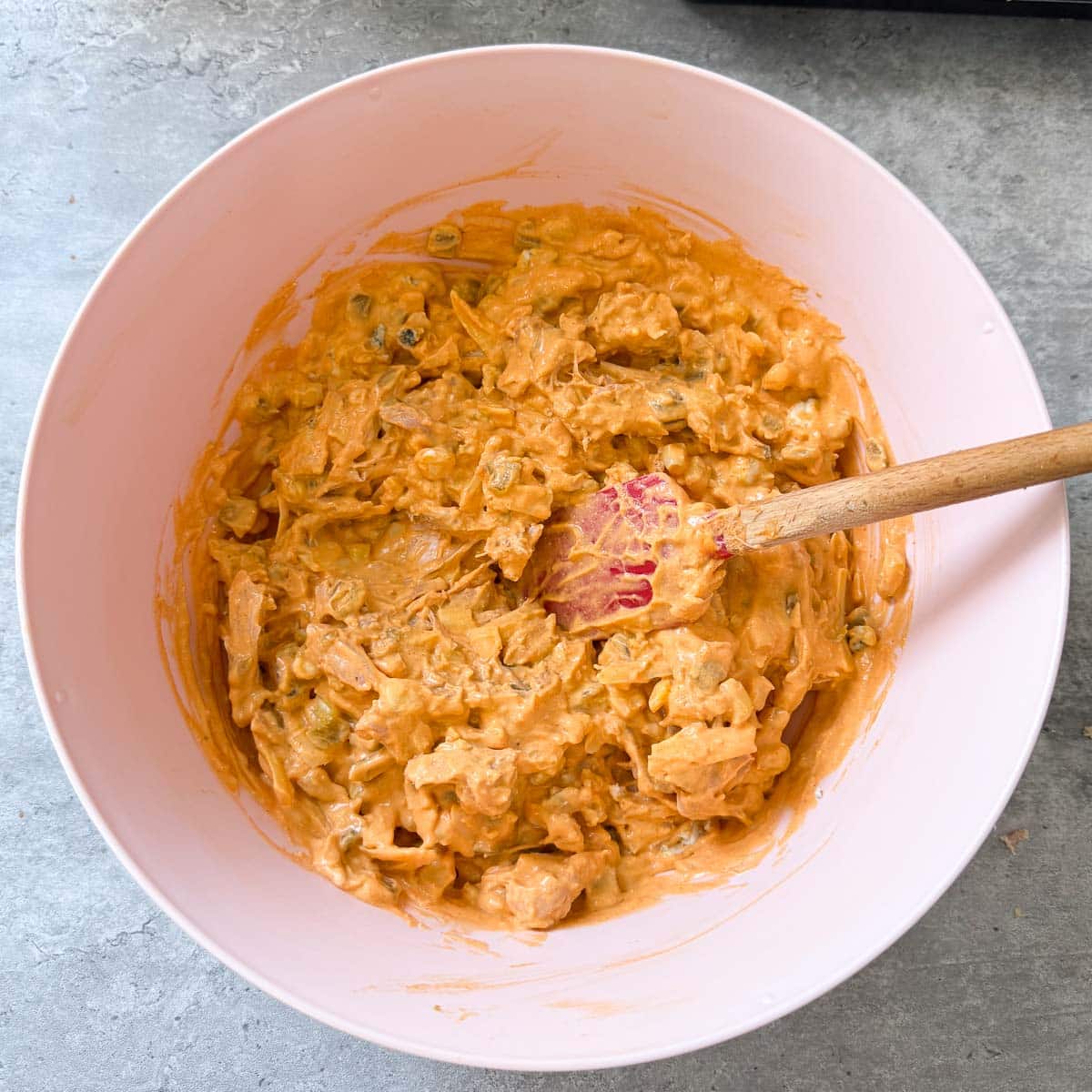 franks red buffalo chicken dip in bowl.