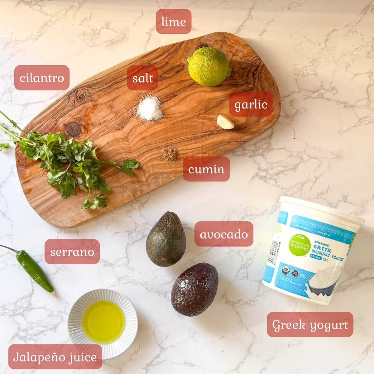 avocado cream sauce ingredients (lime, cumin, yogurt, etc.)