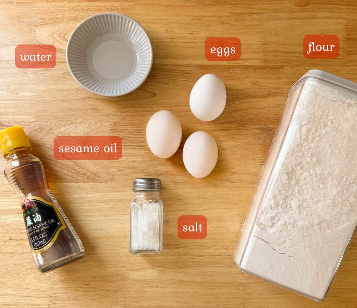 homemade egg noodle recipe ingredients (eggs, flour, etc.)