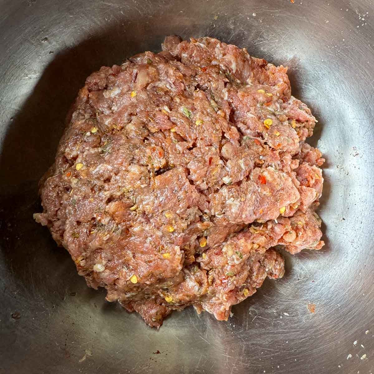 Italian sausage pork mixture in a bowl
