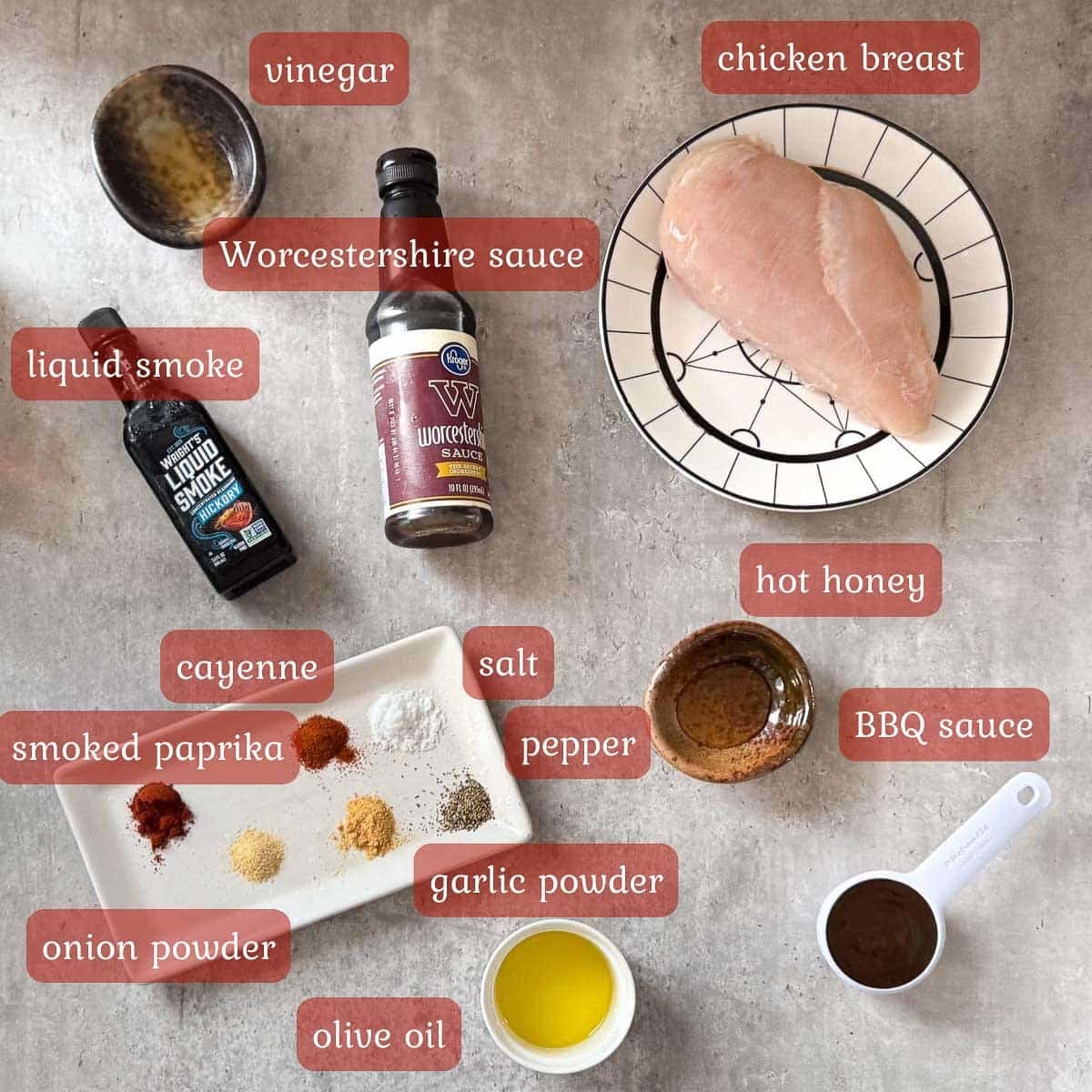 air fried bbq chicken ingredients (spices, bbq sauce, chicken breast, etc.)