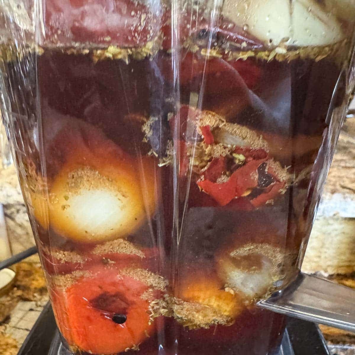 chile sauce ingredients in a mixer