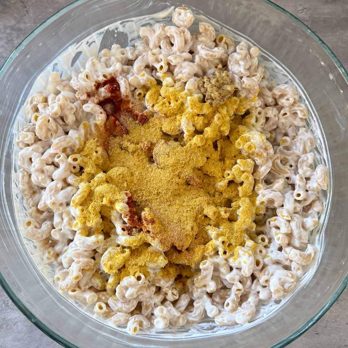 high protein mac and cheese after seasonings are added.