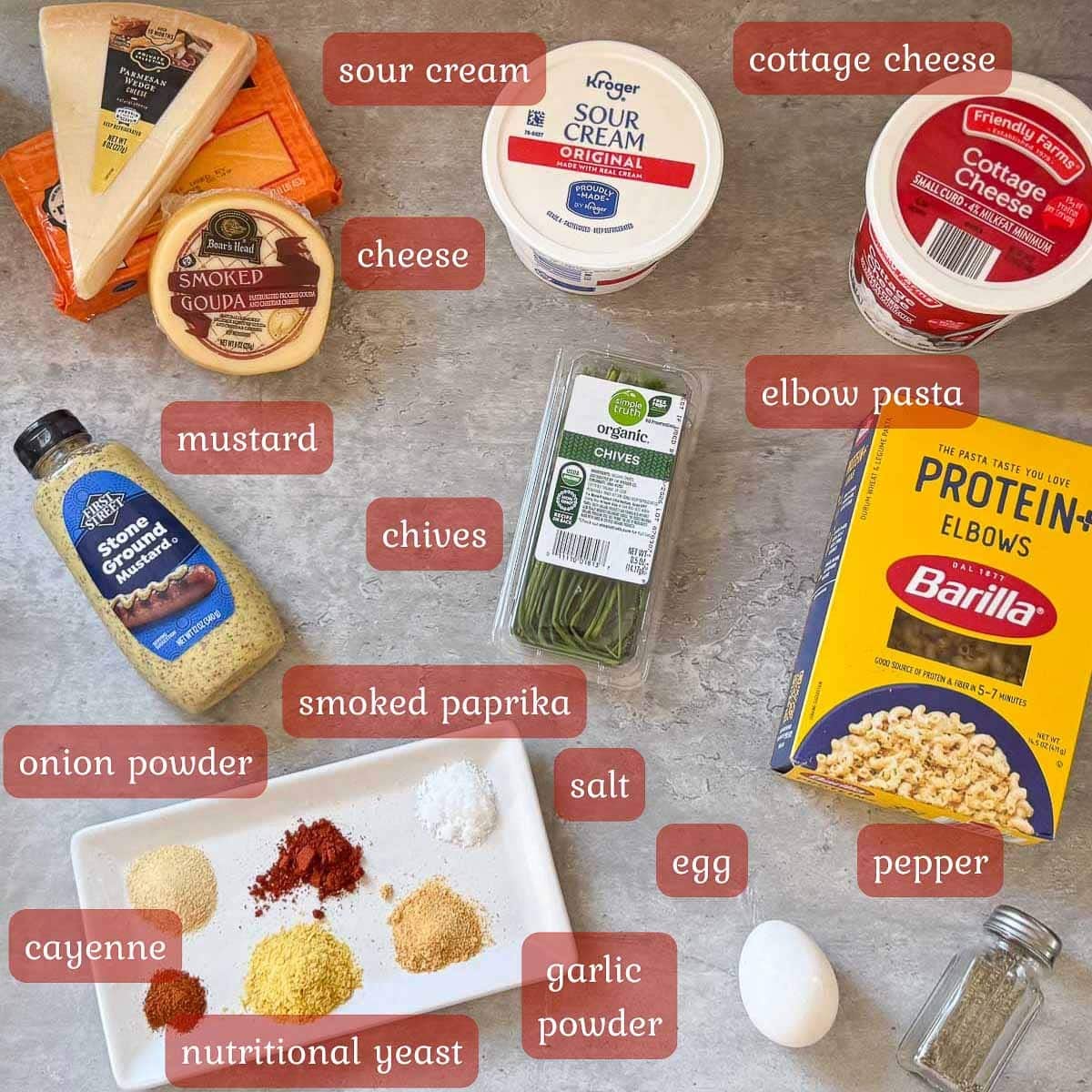 high protein mac and cheese ingredients (cottage cheese, cheddar, pasta, spices, etc.)