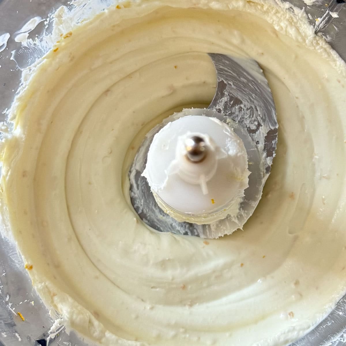 whipped goat cheese mixture in food processor.